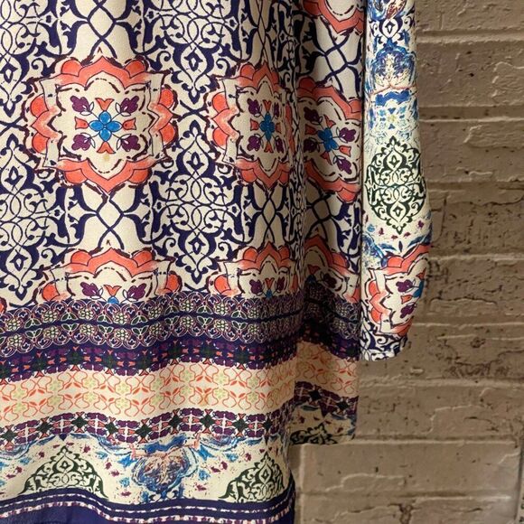 DR2 Paisley Hi Lo Split Neck Peasant Boho Blouse XL - Picture 3 of 13